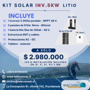 Kit Promo N°5 Inversor 5000 Watts MPPT 5P610w - 1 Batería Litio 5kwh - Instalación