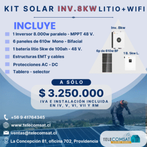 Kit Promo N°1 Inversor 8000 Watts MPPT FS - 48V. - 6P610w - 1 Baterias de Litio 5kw + Instalación