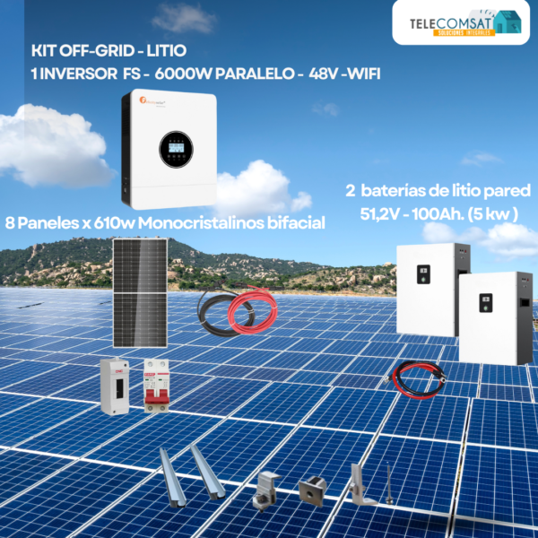 Kit E Inversor 6.000 Watts Alta Eficiencia-MPPT- 2 Batería de Litio 6kw - Paneles 610w