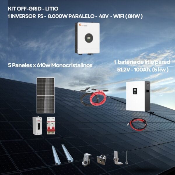 Kit A Inversor 8.000 Watts FS Alta Eficiencia-MPPT Wifi - Batería de Litio - Paneles 610w