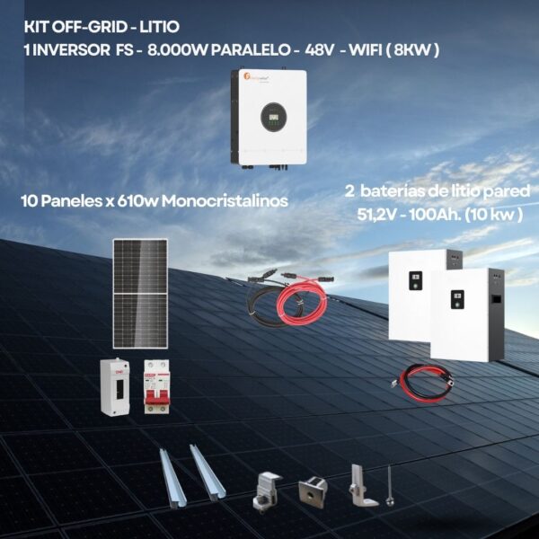 Kit D Inversor 8.000 Watts Alta Eficiencia-MPPT - Wifi- Batería de Litio - Paneles 610w