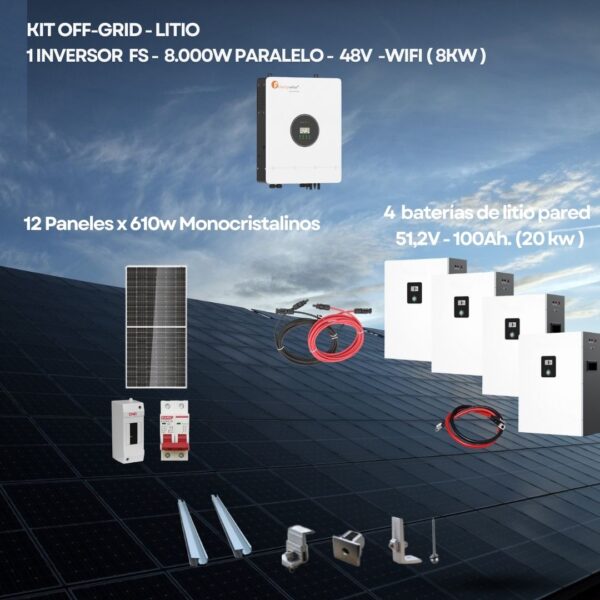 Kit E Inversor 8.000 Watts Alta Eficiencia-MPPT Wifi - Batería de Litio - Paneles 610w